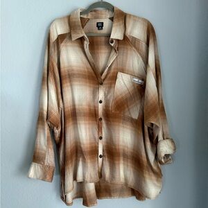 BDG Tan and Cream Plaid Button Down Shirt